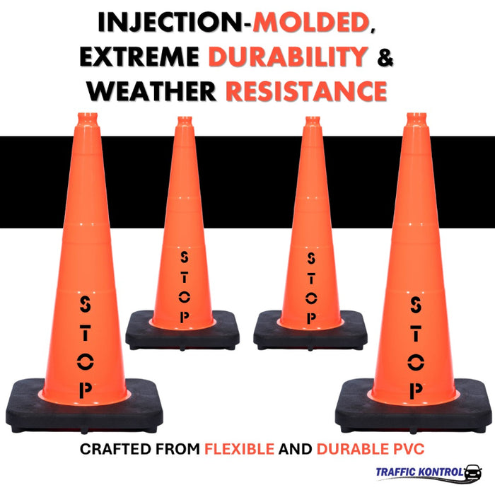28" STOP Traffic Cone - 7 Lbs - Safety Orange - No Reflective Collar