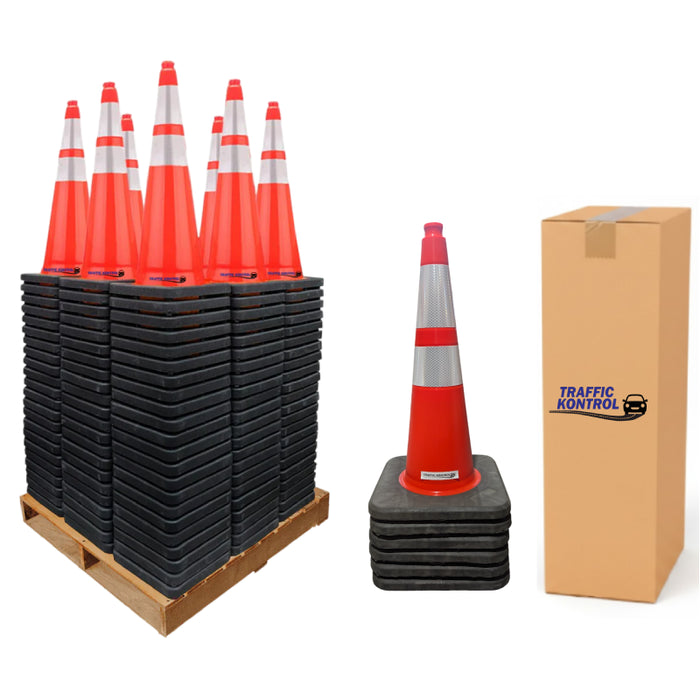 28" Traffic Safety Cone - 7 Lbs - Orange - 6" + 4" Inch Reflective Collars - Bulk Pallet