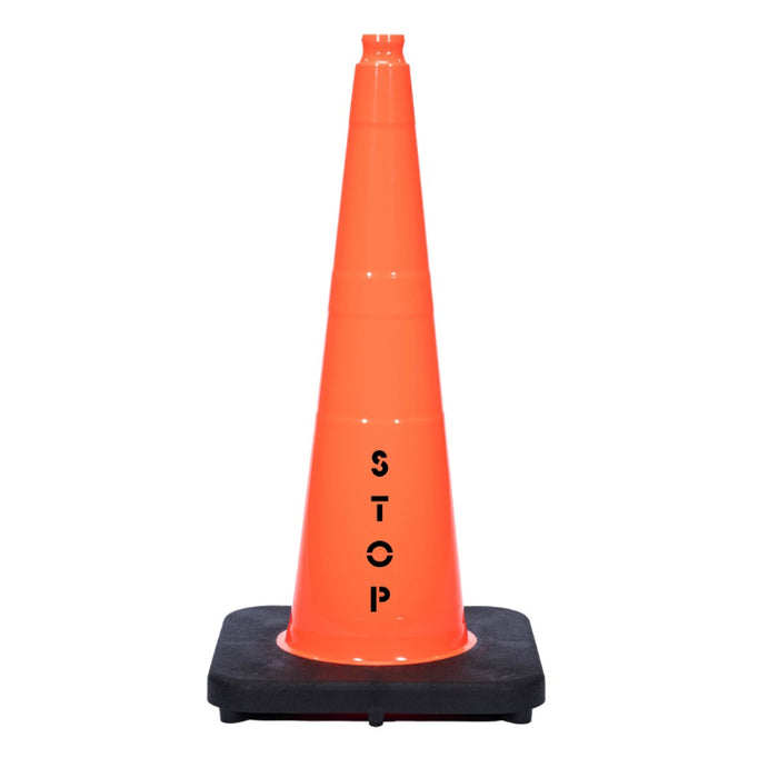 28" STOP Traffic Cone - 7 Lbs - Safety Orange - No Reflective Collar