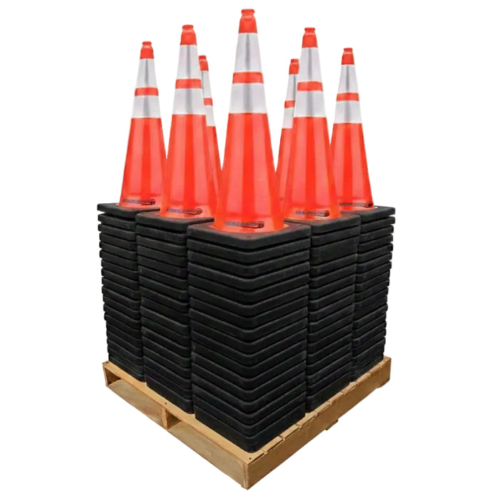 28" Traffic Safety Cone - 7 Lbs - Orange - 6" + 4" Inch Reflective Collars - Bulk Pallet