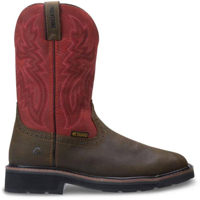 Wolverine® Men's Waterproof Rancher Composite Toe Wellington Boots with Met-Guard - Brown/Red - W10929