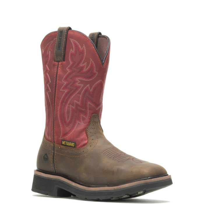 Wolverine® Men's Waterproof Rancher Composite Toe Wellington Boots with Met-Guard - Brown/Red - W10929