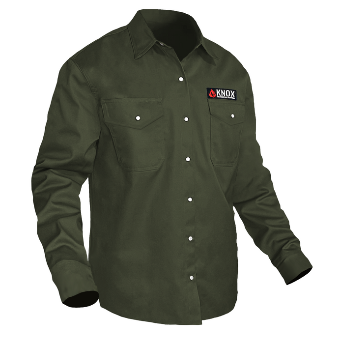 Knox FR Flame Resistant Shirt Military Green With Pearl Snap Buttons