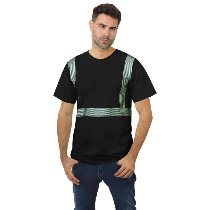 BAYSIDE® MADE IN USA Hi-Vis 100% Cotton Crew Segmented Striping - Black - 3700 - Safety Vests and More