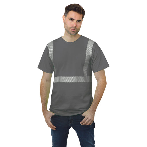 BAYSIDE® MADE IN USA Hi-Vis 100% Cotton Crew Segmented Striping - Charcoal - 3700 - Safety Vests and More