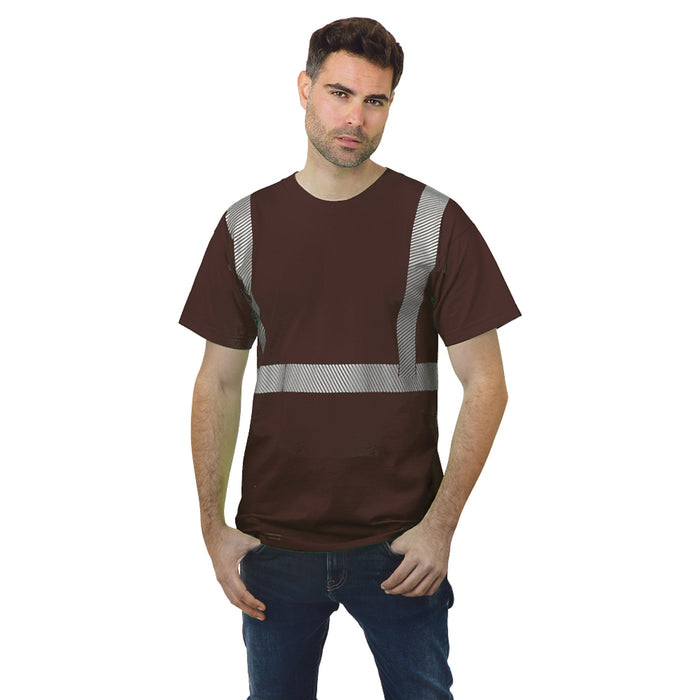 BAYSIDE® MADE IN USA Hi-Vis 100% Cotton Crew Segmented Striping - Chocolate - 3700 - Safety Vests and More