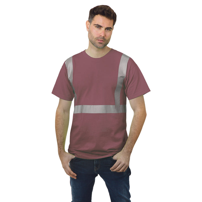 BAYSIDE® MADE IN USA Hi-Vis 100% Cotton Crew Segmented Striping - Clay - 3700 - Safety Vests and More