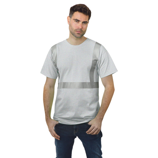 BAYSIDE® MADE IN USA Hi-Vis 100% Cotton Crew Segmented Striping - Dark Ash - 3700 - Safety Vests and More