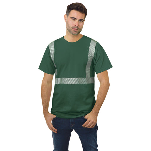 BAYSIDE® MADE IN USA Hi-Vis 100% Cotton Crew Segmented Striping - Forest Green - 3700 - Safety Vests and More