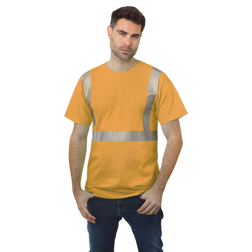 BAYSIDE® MADE IN USA Hi-Vis 100% Cotton Crew Segmented Striping - Gold - 3700 - Safety Vests and More
