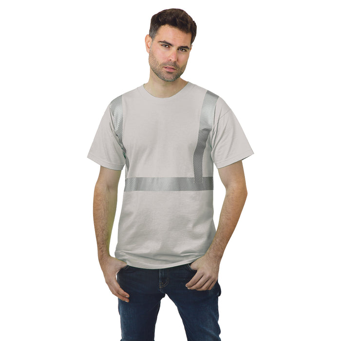 BAYSIDE® MADE IN USA Hi-Vis 100% Cotton Crew Segmented Striping - Natural - 3700 - Safety Vests and More