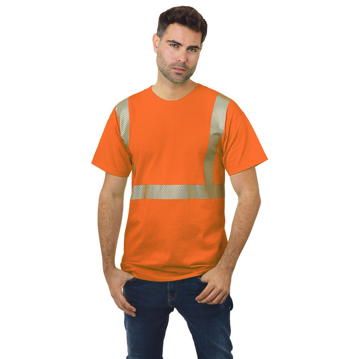 BAYSIDE® MADE IN USA Hi-Vis 100% Cotton Crew Segmented Striping - Orange - 3700 - Safety Vests and More