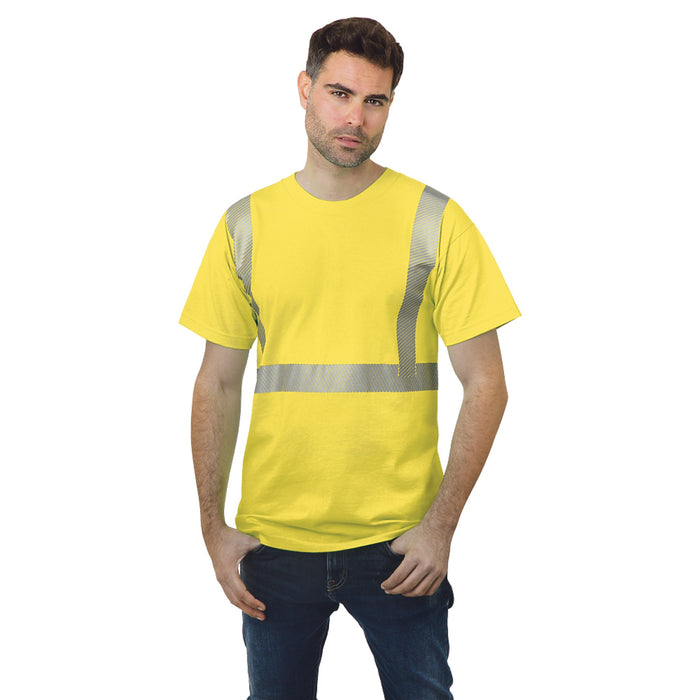 BAYSIDE® MADE IN USA Hi-Vis 100% Cotton Crew Segmented Striping - Pacific Yellow - 3700 - Safety Vests and More
