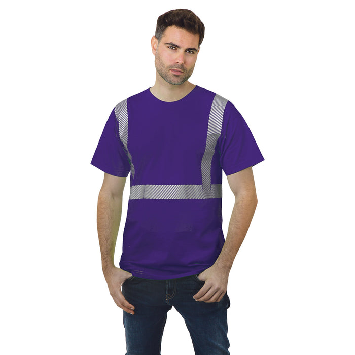 BAYSIDE® MADE IN USA Hi-Vis 100% Cotton Crew Segmented Striping - Purple - 3700 - Safety Vests and More