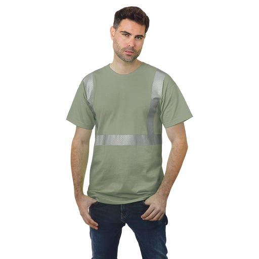BAYSIDE® MADE IN USA Hi-Vis 100% Cotton Crew Segmented Striping - Safari - 3700 - Safety Vests and More