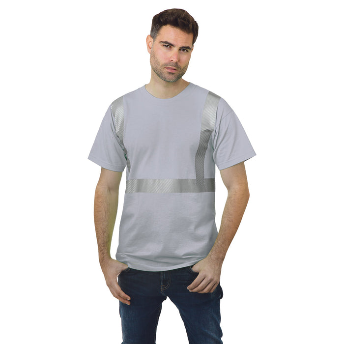 BAYSIDE® MADE IN USA Hi-Vis 100% Cotton Crew Segmented Striping - Silver - 3700 - Safety Vests and More