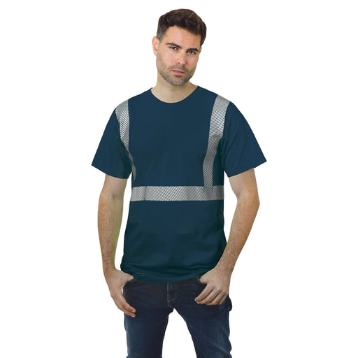 BAYSIDE® MADE IN USA Hi-Vis 100% Cotton Crew Segmented Striping - Slate Blue - 3700 - Safety Vests and More