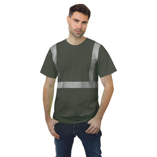 BAYSIDE® MADE IN USA Hi-Vis 100% Cotton Crew Segmented Striping - Tobacco - 3700 - Safety Vests and More