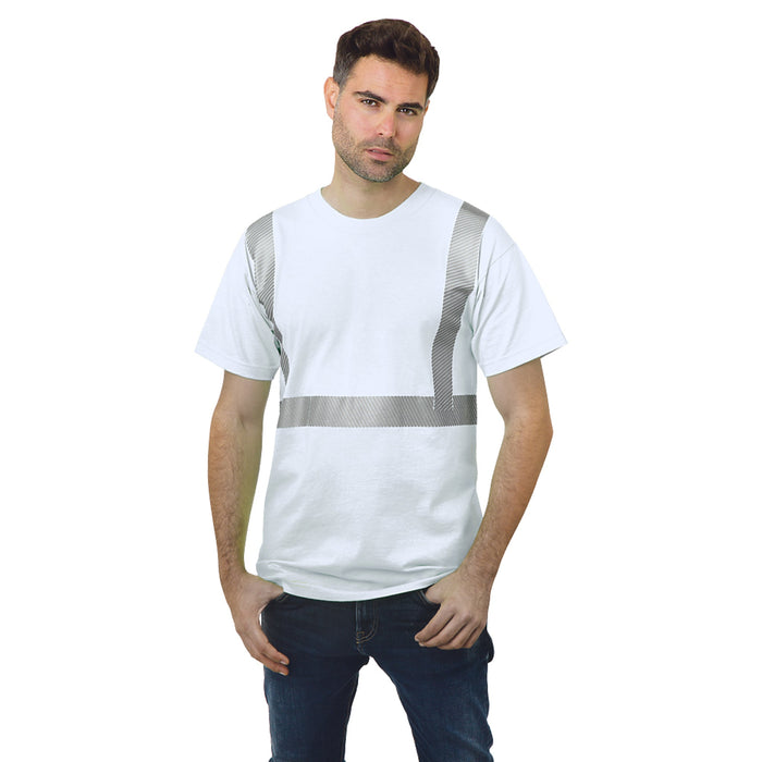 BAYSIDE® MADE IN USA Hi-Vis 100% Cotton Crew Segmented Striping - White - 3700 - Safety Vests and More