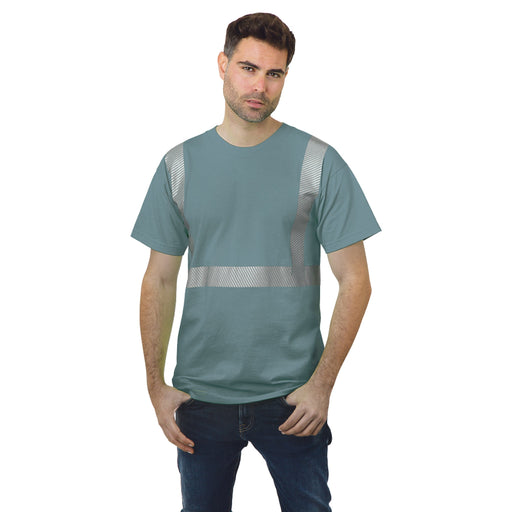 BAYSIDE® MADE IN USA Hi-Vis 100% Cotton Crew Segmented Striping - Willow Green - 3700 - Safety Vests and More