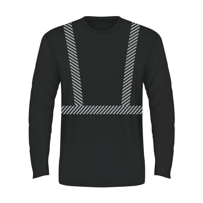 BAYSIDE® MADE IN USA Hi-Vis 100% Cotton Long Sleeves Crew Segmented Striping - 3705 - Black - Safety Vests and More