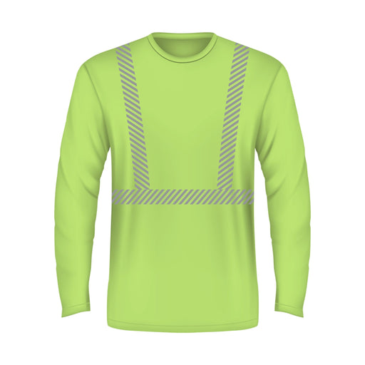 BAYSIDE® MADE IN USA Hi-Vis 100% Cotton Long Sleeves Crew Segmented Striping - 3705 - Lime Green - Safety Vests and More