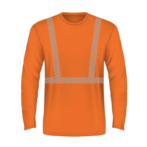 BAYSIDE® MADE IN USA Hi-Vis 100% Cotton Long Sleeves Crew Segmented Striping - 3705 - Orange - Safety Vests and More