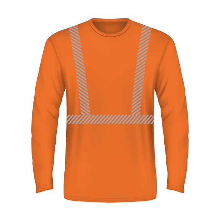 BAYSIDE® MADE IN USA Hi-Vis 100% Cotton Long Sleeves Crew Segmented Striping - 3705 - Orange - Safety Vests and More