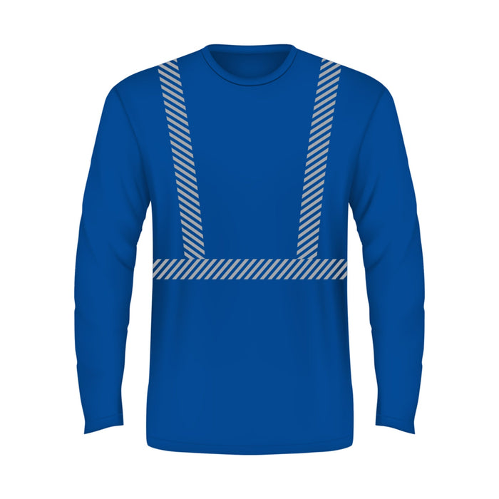 BAYSIDE® MADE IN USA Hi-Vis 100% Cotton Long Sleeves Crew Segmented Striping - 3705 - Royal Blue - Safety Vests and More