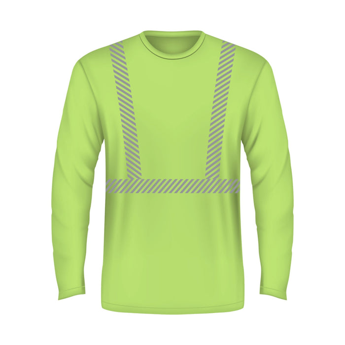 BAYSIDE® MADE IN USA Hi-Vis 50/50 Long Sleeve Crew Segmented Striping - 3706 - Safety Vests and More