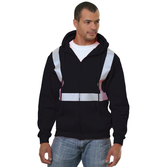BAYSIDE® MADE IN USA Hi Vis Full Zip Hoodie Solid Striping - 3790 - Safety Vests and More