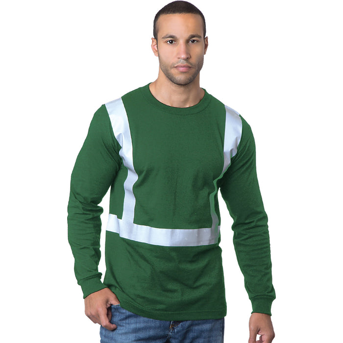 BAYSIDE® MADE IN USA Hi-Vis 100% Cotton Long Sleeves Crew Solid Striping - 3761 - Safety Vests and More