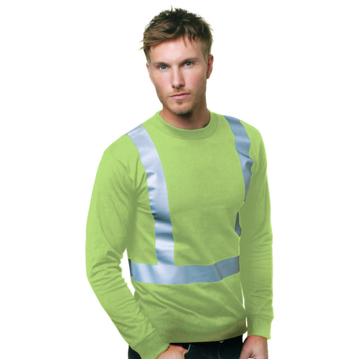 BAYSIDE® MADE IN USA Hi-Vis 100% Cotton Long Sleeves Crew Solid Striping - 3761 - Safety Vests and More