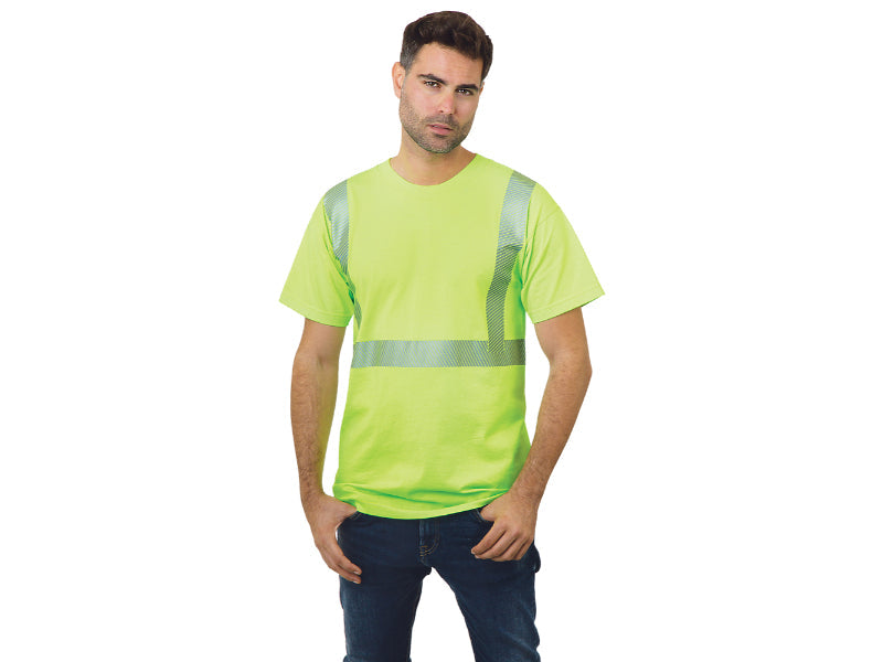 BAYSIDE® MADE IN USA Hi-Vis Crew 50/50 Segmented Striping - 3702 - Safety Vests and More