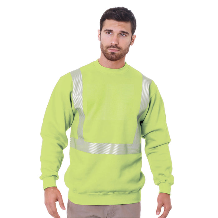 BAYSIDE® MADE IN USA Hi Vis Crew Neck Segmented Striping - 3741 - Safety Vests and More