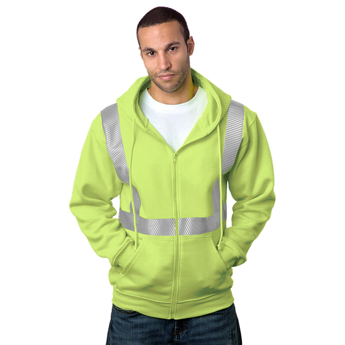 BAYSIDE® MADE IN USA Hi Vis Full Zip Hoodie Segmented Striping - 3737 - Safety Vests and More