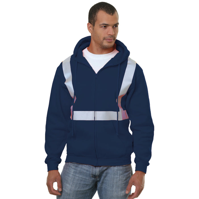 BAYSIDE® MADE IN USA Hi Vis Full Zip Hoodie Solid Striping - 3790 - Safety Vests and More
