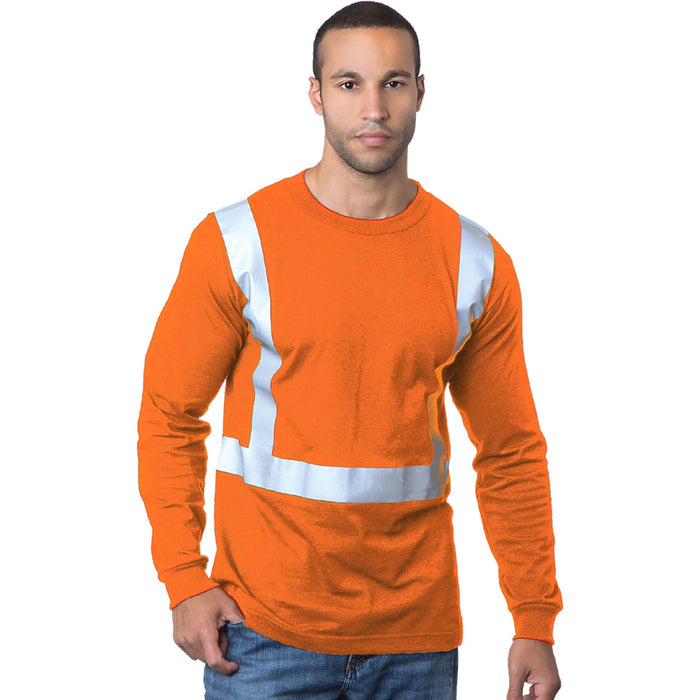 BAYSIDE® MADE IN USA Hi-Vis 50/50 Long Sleeves Crew Solid Striping - 3762 - Safety Vests and More