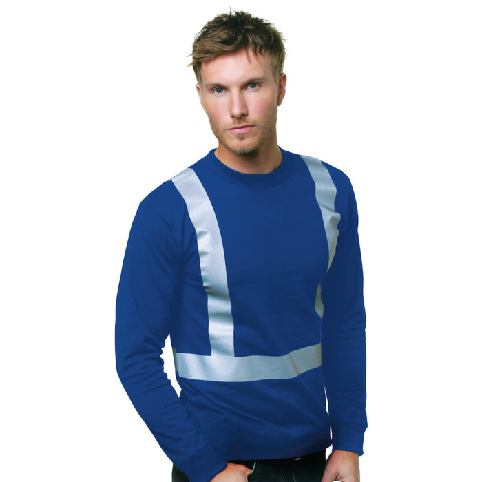 BAYSIDE® MADE IN USA Hi-Vis 100% Cotton Long Sleeves Crew Solid Striping - 3761 - Safety Vests and More