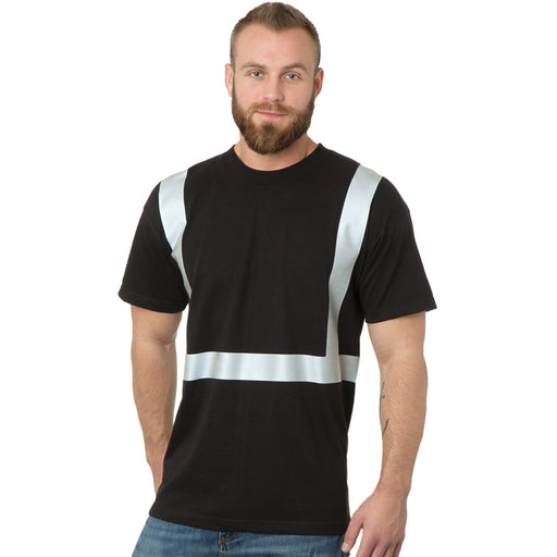 BAYSIDE® MADE IN USA Hi-Vis 100% Cotton Crew Solid Striping - Black - 3751 - Safety Vests and More