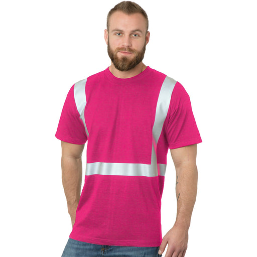 BAYSIDE® MADE IN USA Hi-Vis 100% Cotton Crew Solid Striping - Bright Pink - 3751 - Safety Vests and More