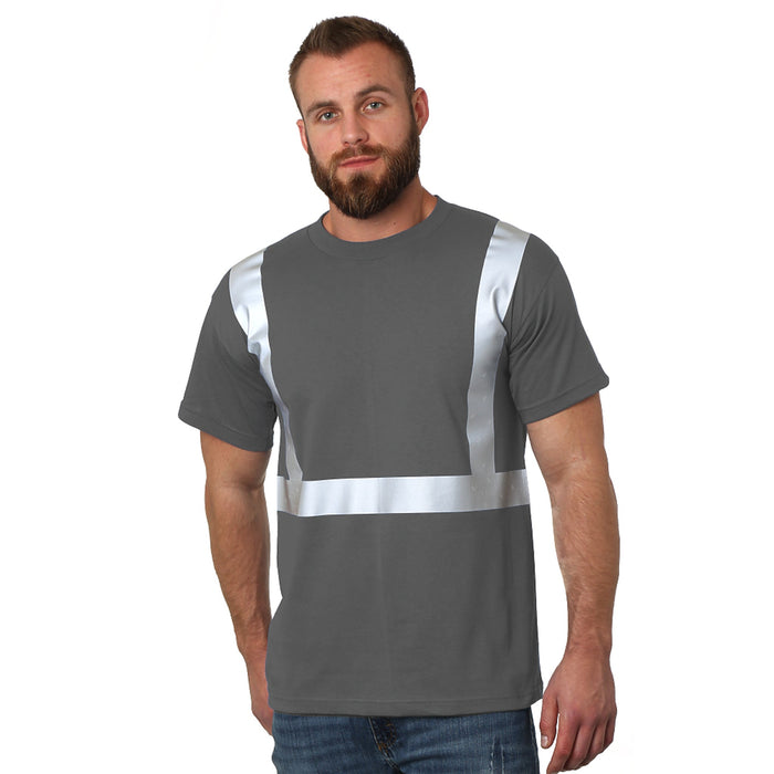 BAYSIDE® MADE IN USA Hi-Vis 100% Cotton Crew Solid Striping - Charcoal - 3751 - Safety Vests and More