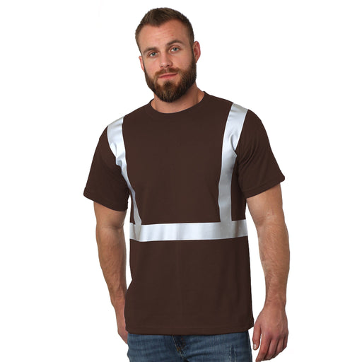 BAYSIDE® MADE IN USA Hi-Vis 100% Cotton Crew Solid Striping - Chocolate - 3751 - Safety Vests and More