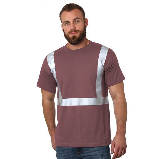 BAYSIDE® MADE IN USA Hi-Vis 100% Cotton Crew Solid Striping - Clay - 3751 - Safety Vests and More