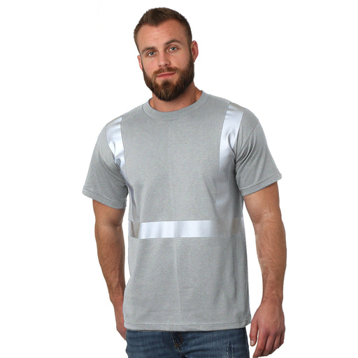 BAYSIDE® MADE IN USA Hi-Vis 100% Cotton Crew Solid Striping - Dark Ash - 3751 - Safety Vests and More