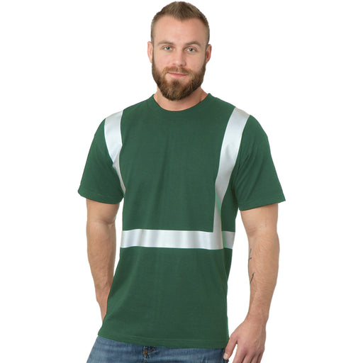 BAYSIDE® MADE IN USA Hi-Vis 100% Cotton Crew Solid Striping - Forest Green - 3751 - Safety Vests and More