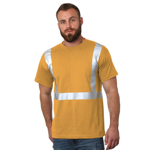 BAYSIDE® MADE IN USA Hi-Vis 100% Cotton Crew Solid Striping - Gold - 3751 - Safety Vests and More