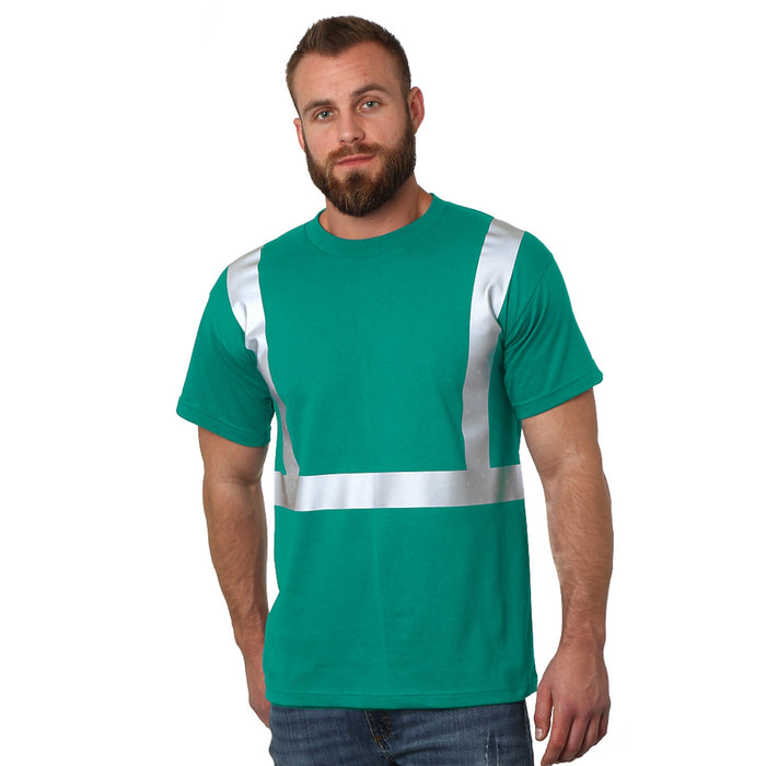 BAYSIDE® MADE IN USA Hi-Vis 100% Cotton Crew Solid Striping - Kelly Green - 3751 - Safety Vests and More