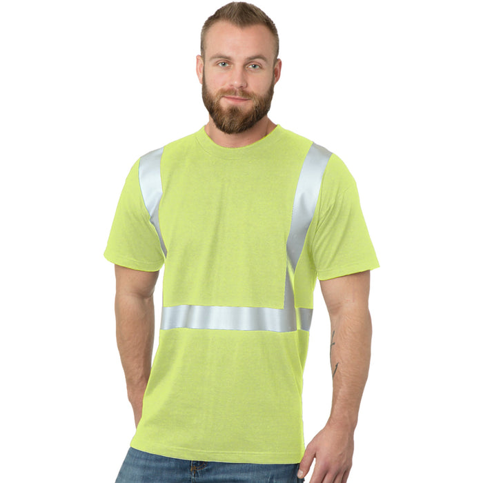 BAYSIDE® MADE IN USA Hi-Vis 100% Cotton Crew Solid Striping - Lime Green - 3751 - Safety Vests and More