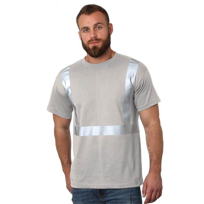 BAYSIDE® MADE IN USA Hi-Vis 100% Cotton Crew Solid Striping - Natural - 3751 - Safety Vests and More